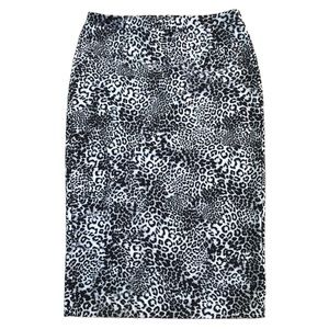 Carmen Mark Valvo Black / Gray Leopard Midi Pencil Skirt Stretch Pull On